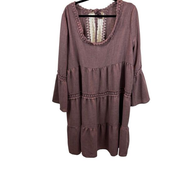 Ladies Oddi Brand Deep Lilac Open Tie Back Long Sleeve Dress Size 2X - Picture 1 of 10